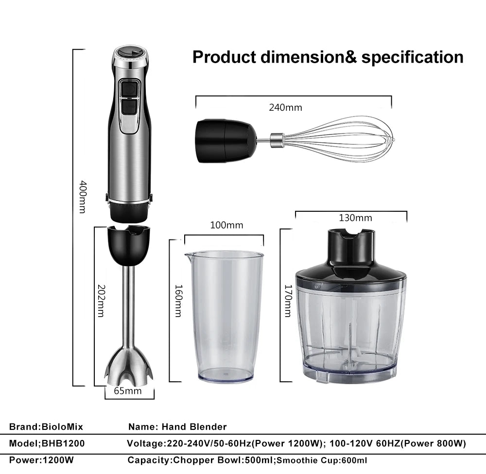 BioloMix 4 in 1 High Power 1200W Immersion Hand Stick Blender Mixer