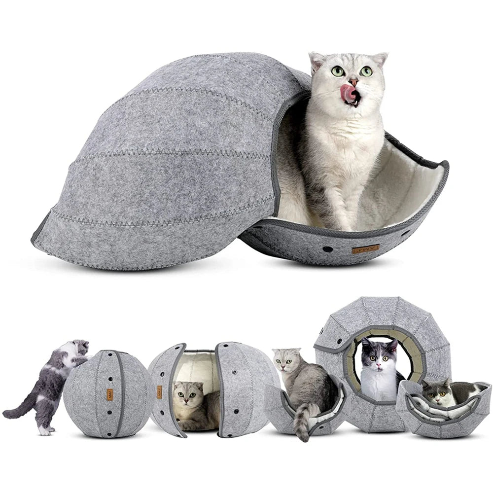 1pcs Pet Spherical Foldable Multiplayability Cat Toy Bed Interactive Cat Tunnel Toy Dual-Use Indoor Toy Cat House Kitten Mat