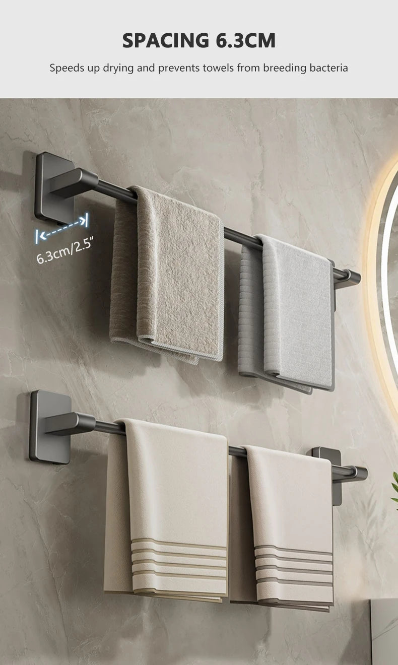 Non perforated suction cup wall mounted towel rack, bathroom storage rack, bathroom horizontal bar towel rack