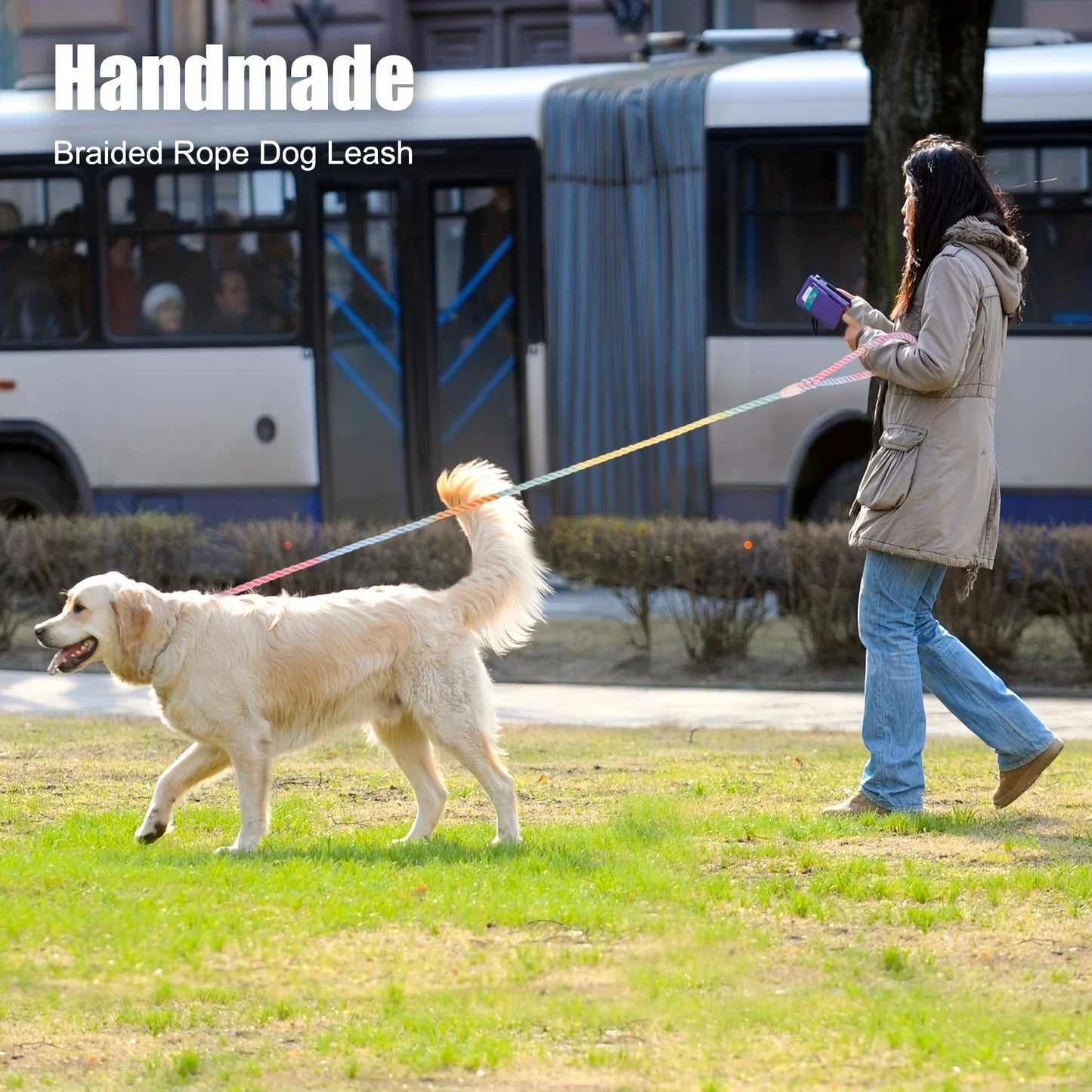 Hand-Woven Colorful Running Dog Rope Multi-function Dog Traction Rope Double-head Pet Traction Belt Dog Chain