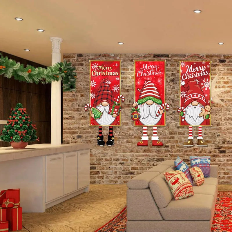 Santa Claus Hanging Flag Merry Christmas Decorations For Home 2023 Xmas Gifts Christmas Ornament Navidad Natal New Year 2024