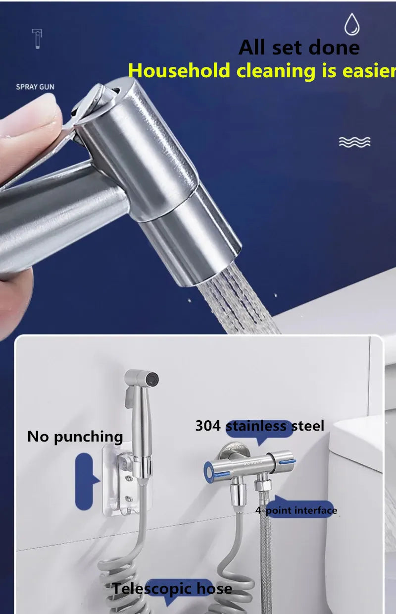 Handheld Bidet Sprayer Set Stainless Steel Spray Gun Shower Handheld Toilet Bidet Faucet Sprayer Shower Nozzle Self Cleaning