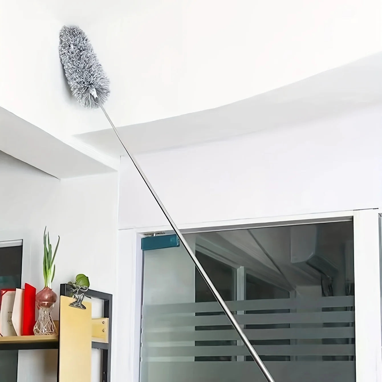 1pc Retractable Duster Stainless Steel Long Handle Dusting Brush Household Cleaning Tools Microfiber Dust Chicken Feather