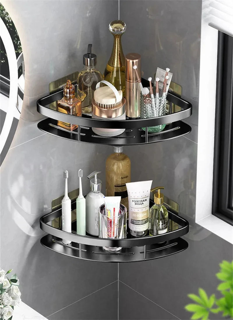 Bathroom No-Nail Shelf Shower Corner Shelf Aluminum Shampoo Shelf Shower Organizer Bathroom Accessories
