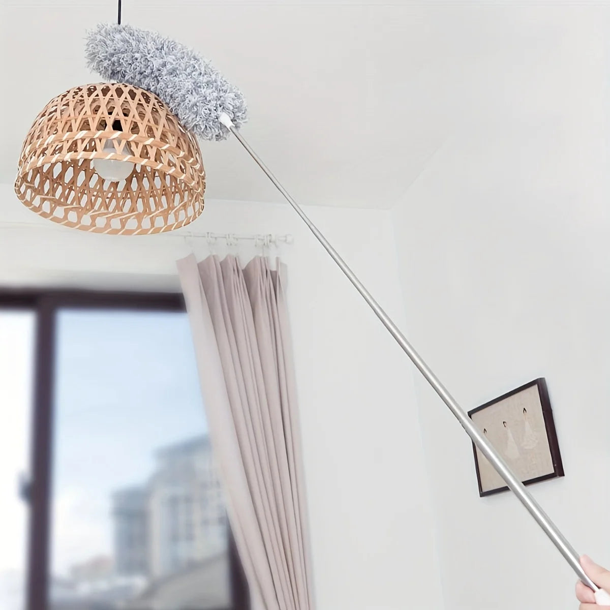 1pc Retractable Duster Stainless Steel Long Handle Dusting Brush Household Cleaning Tools Microfiber Dust Chicken Feather