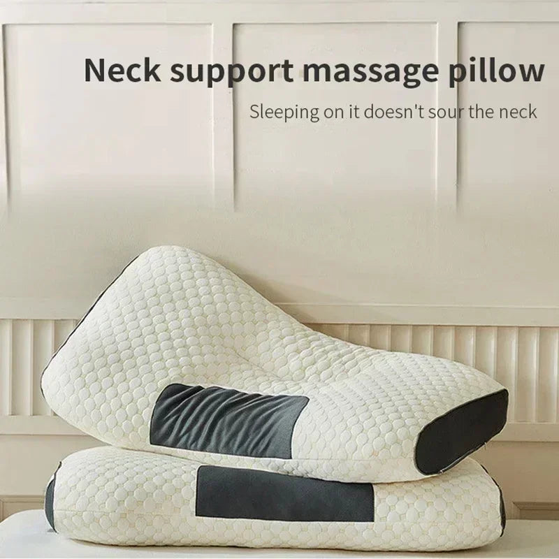 The concave convex design of the human body helps massage the neck, and the fiber massage pillow helps with sleep