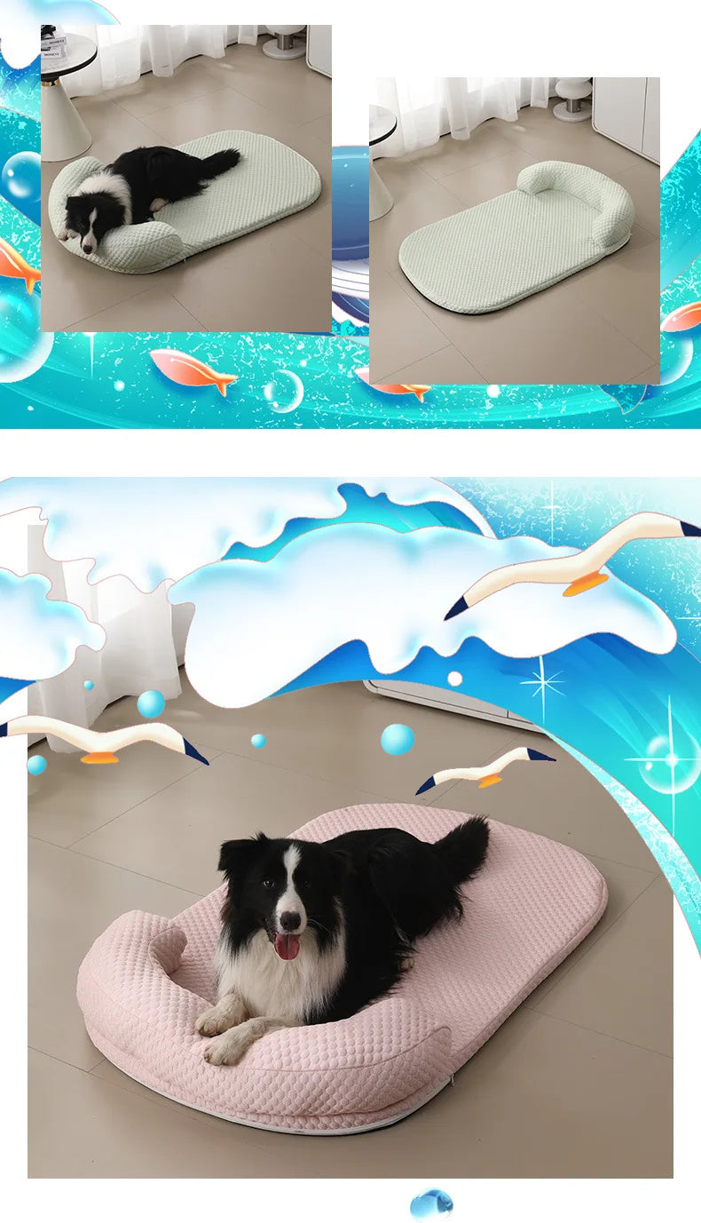 Removeable Summer Dog Bed Ice Silk Cooling Pet Mat Foam Sleeping Sofa Puppy Kennel Summer Cooling Fabric Dog Cat Bed Pet Cushion