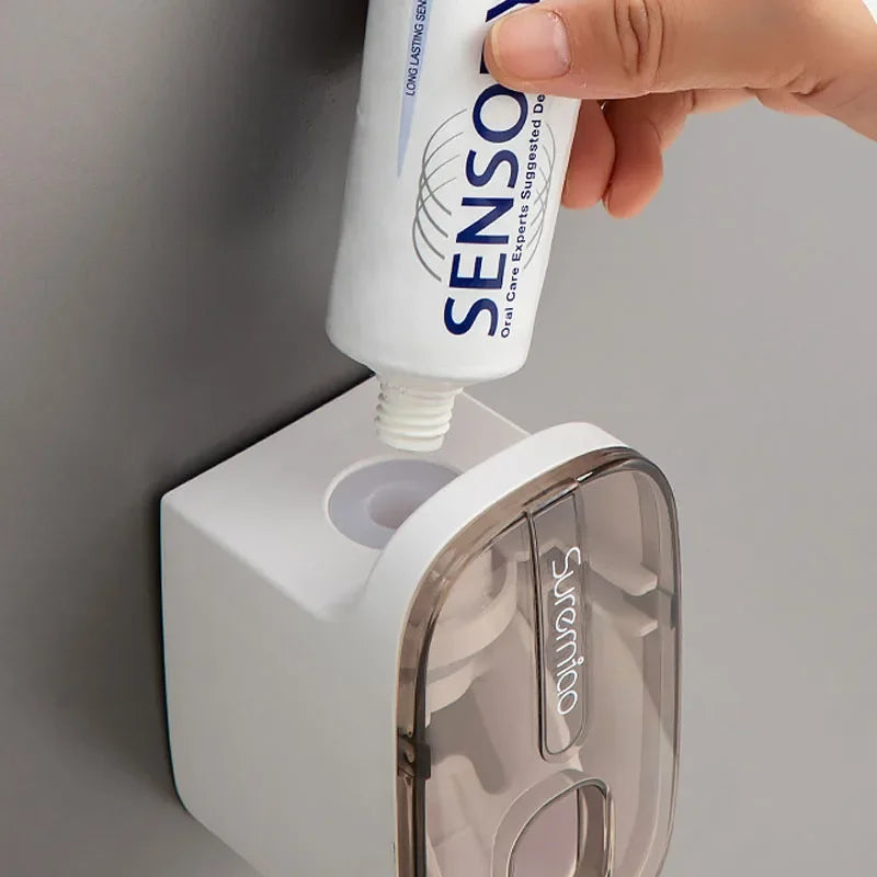 Automatic Toothpaste Dispenser Bathroom Accessories Wall Mount Lazy Toothpaste Squeezer Toothbrush Holder