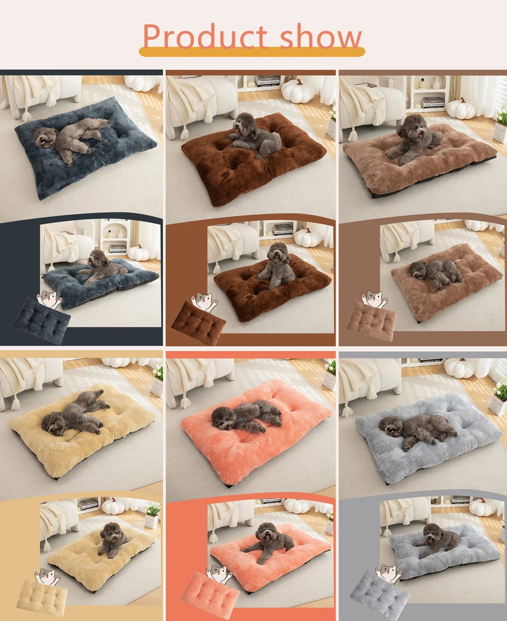 Dog Bed Pet Mat Pet Bed Washable Plush Pet Crate Bed For Dog Anti-Slip Pet Mat Bed For Cat Fluffy Comfy Pet Sleeping Mat