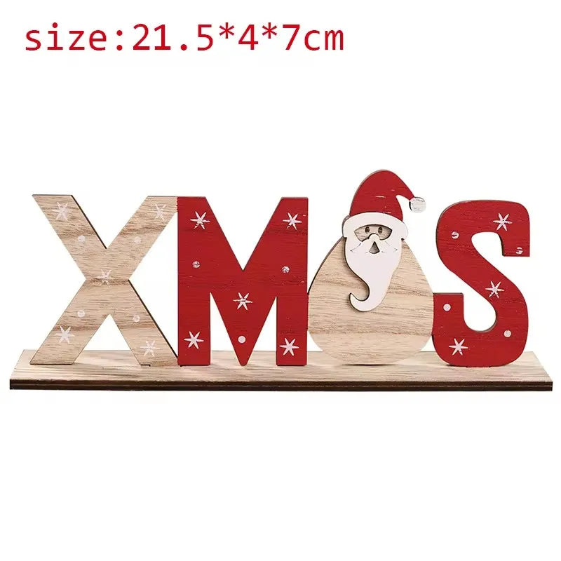 Wooden Christmas Decorations Xmas Snow Noel Letter Table Ornaments Merry Christmas Party Decor For Home 2024 Naviidad Gifts Fav