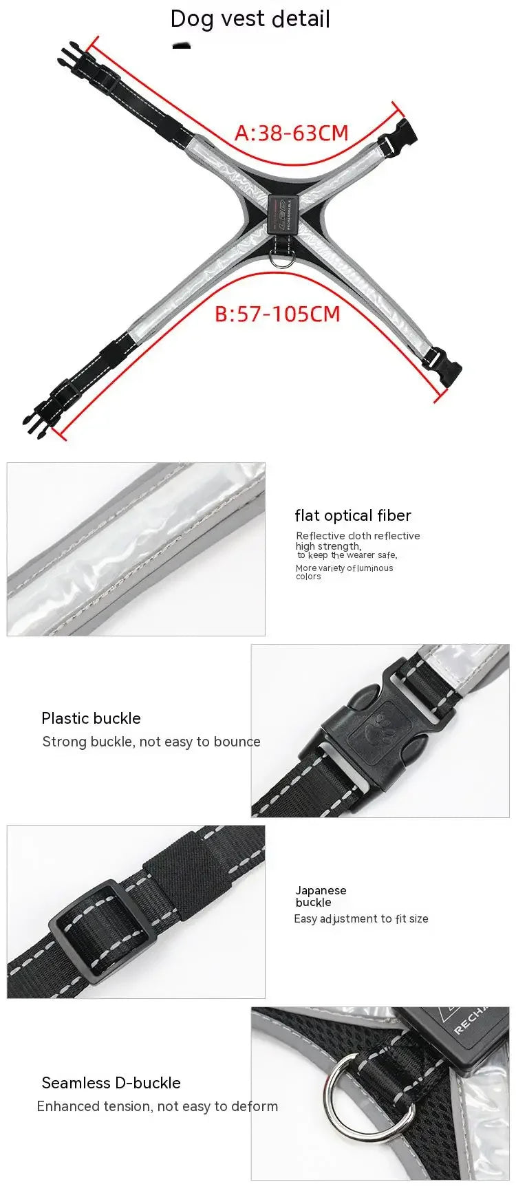Pet Supplies Explosion-Proof Flush Dog Traction 8 Gears Color Changing Led Light Dog Chest Braces Dog Clothes Pet Collars