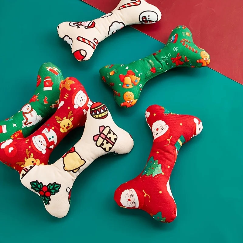 Durable Plush Bone-Shaped Dog Toy - Squeaky, Chew-Resistant for All Breeds - Perfect for Christmas & Birthday Parties