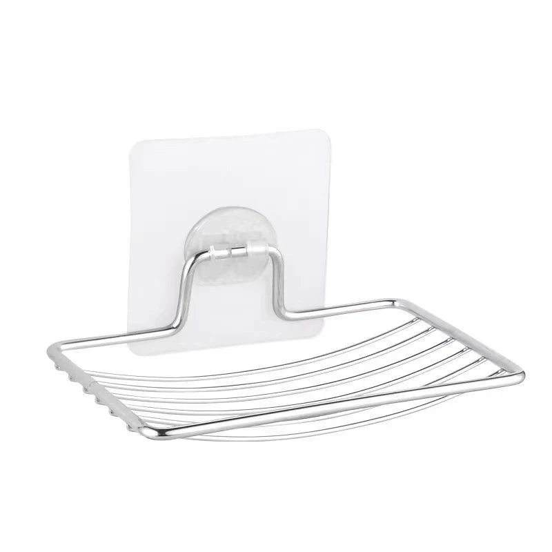 Stainless Steel No Punching Soap Holder Bathroom Wall-Mounted Soap Dish Holder Self Adhesive Kitchen Spong Storage Rack