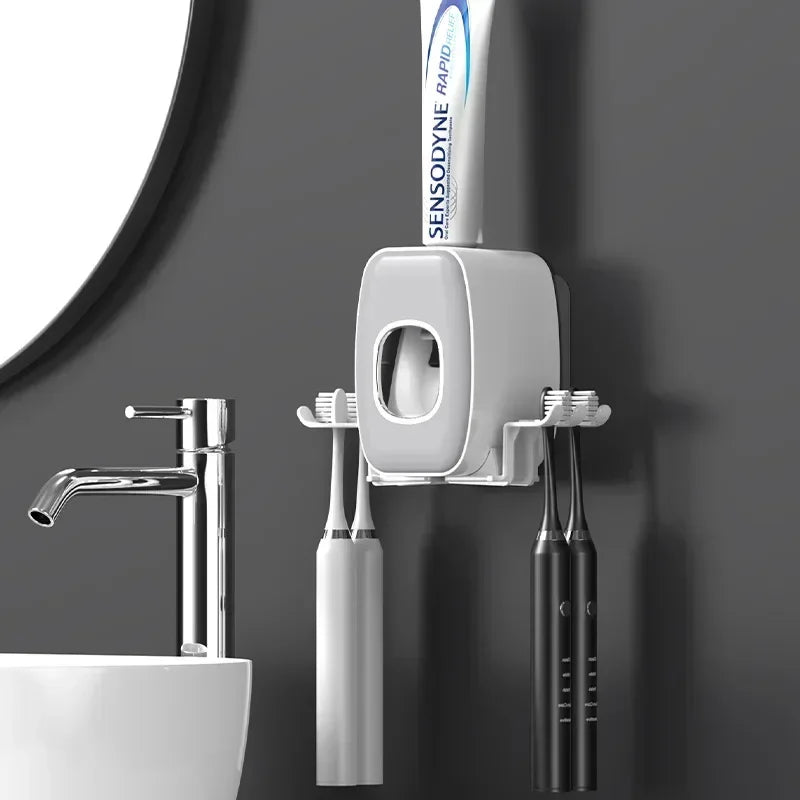 Toothbrush Holder With Cup Holder Toothpaste Dispenser Toothbrush Storage For Home Bathroom Accessories Without Drilling