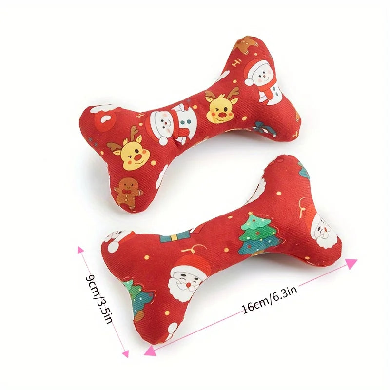 Durable Plush Bone-Shaped Dog Toy - Squeaky, Chew-Resistant for All Breeds - Perfect for Christmas & Birthday Parties