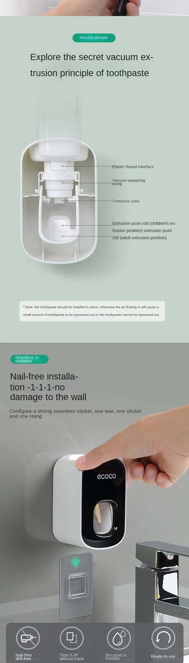 Automatic Toothpaste Dispenser Dust-proof Toothbrush Holder Wall Mount Stand Bathroom Accessories Set Toothpaste Squeezer