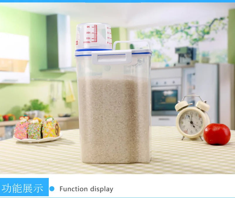 Dog Cat Food Pail Plastic Storage Tank with Measuring Cup Container