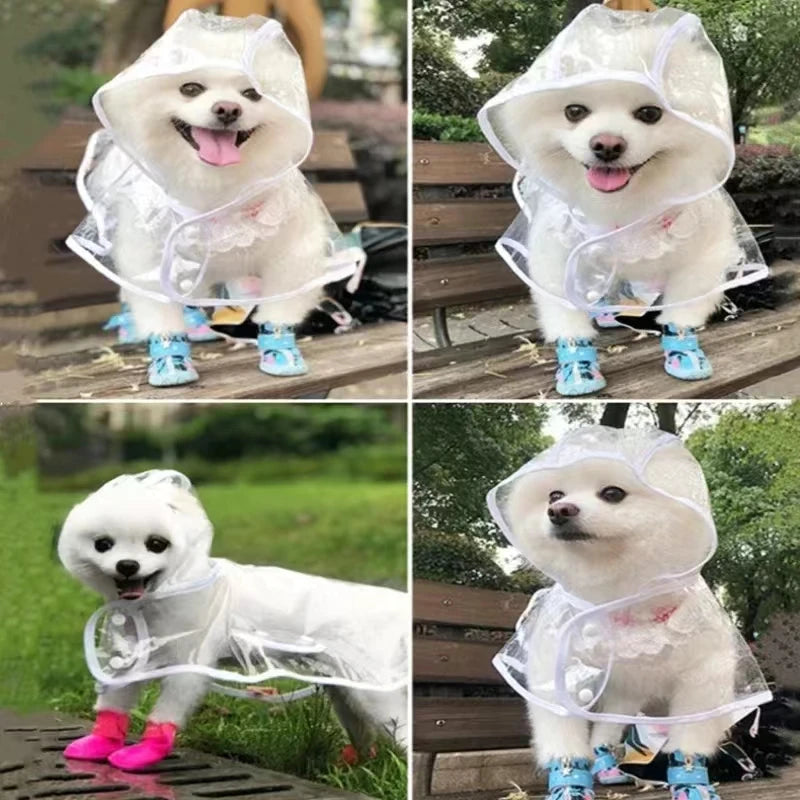 Dog Raincoat Pet Dog Puppy Transparent Rainwear Raincoat Hooded Waterproof Clearjacket Plastic Puppy Rain Poncho Outdoor