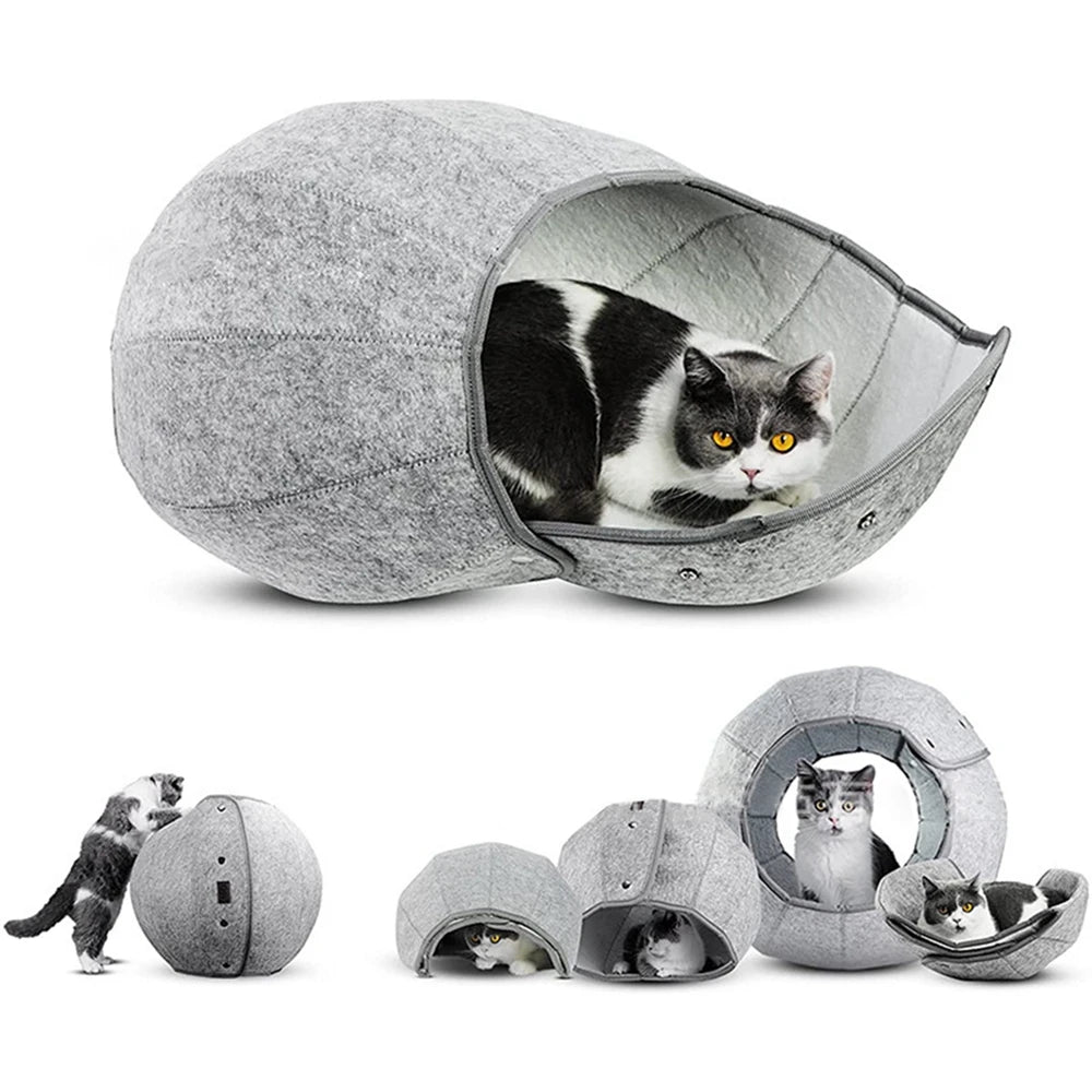1pcs Pet Spherical Foldable Multiplayability Cat Toy Bed Interactive Cat Tunnel Toy Dual-Use Indoor Toy Cat House Kitten Mat
