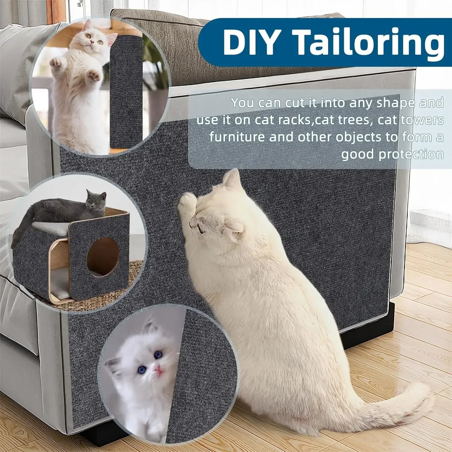 Cat Scratching Mat with Self-Adhesive Trimmable Cat Carpet Cat Scratching Carpet Corner Wall Cat DIY Scratch Furniture Protector