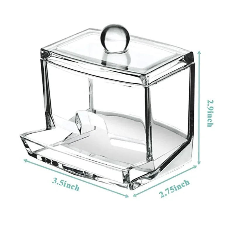 Cotton Swab Box - Transparent Bamboo Cover Dustproof Cotton Swab Toothpick Storage Box Multi-Purpose Visible Dispenser