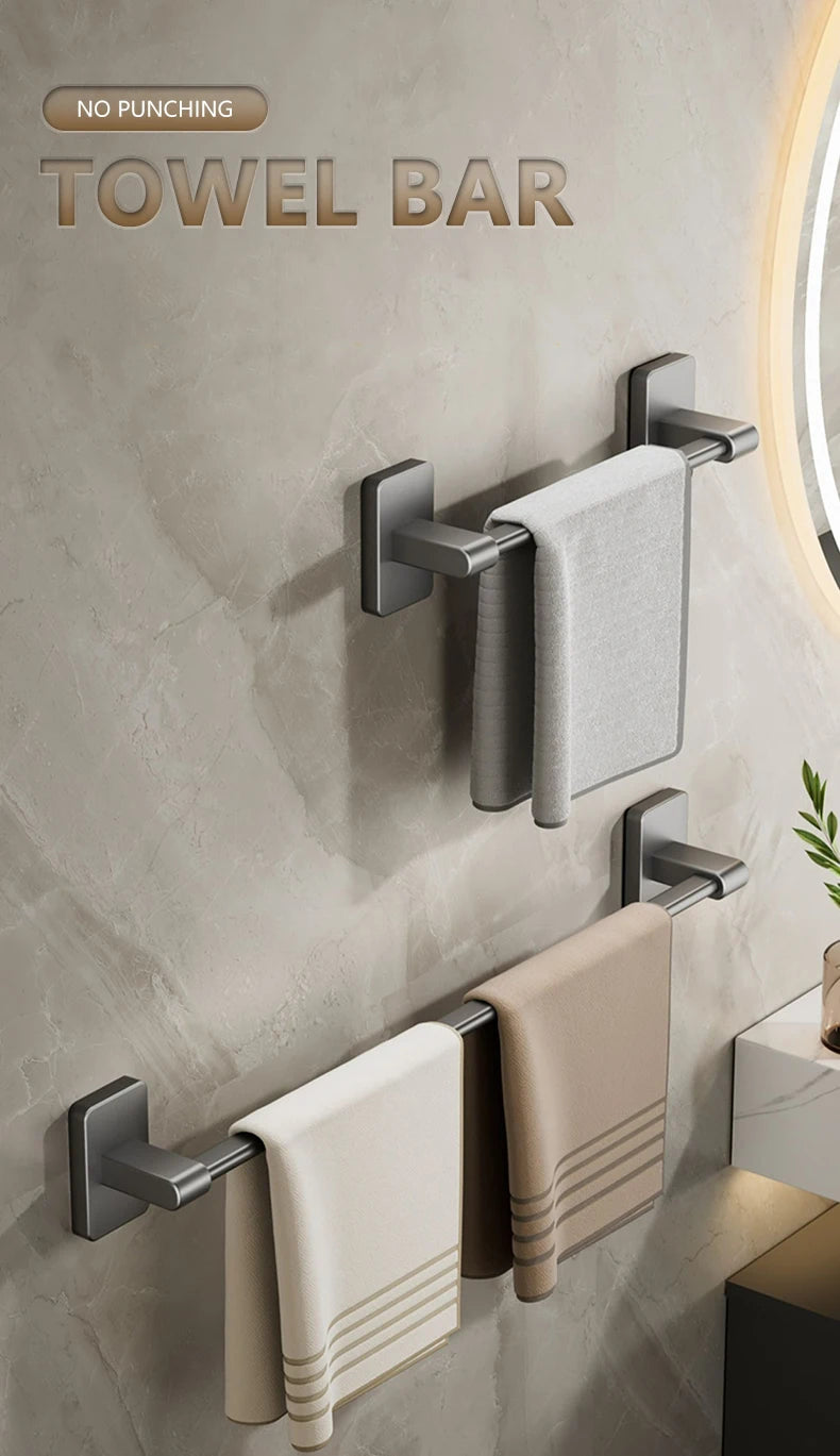 Non perforated suction cup wall mounted towel rack, bathroom storage rack, bathroom horizontal bar towel rack
