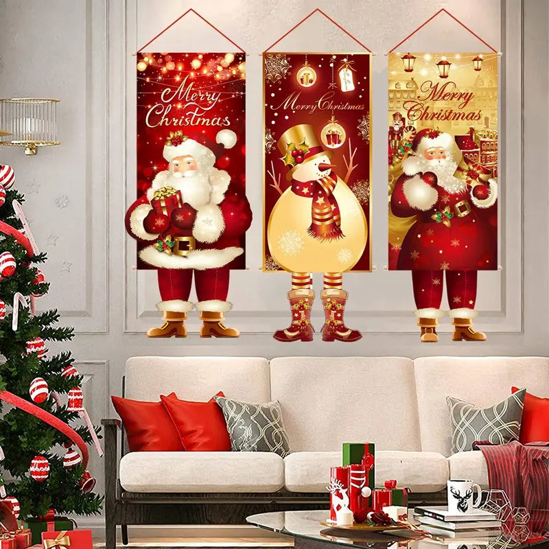 Santa Claus Hanging Flag Merry Christmas Decorations For Home 2023 Xmas Gifts Christmas Ornament Navidad Natal New Year 2024
