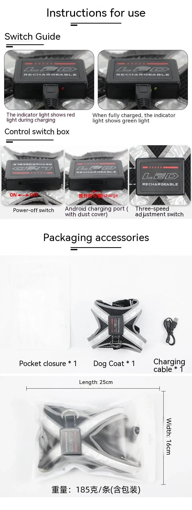 Pet Supplies Explosion-Proof Flush Dog Traction 8 Gears Color Changing Led Light Dog Chest Braces Dog Clothes Pet Collars