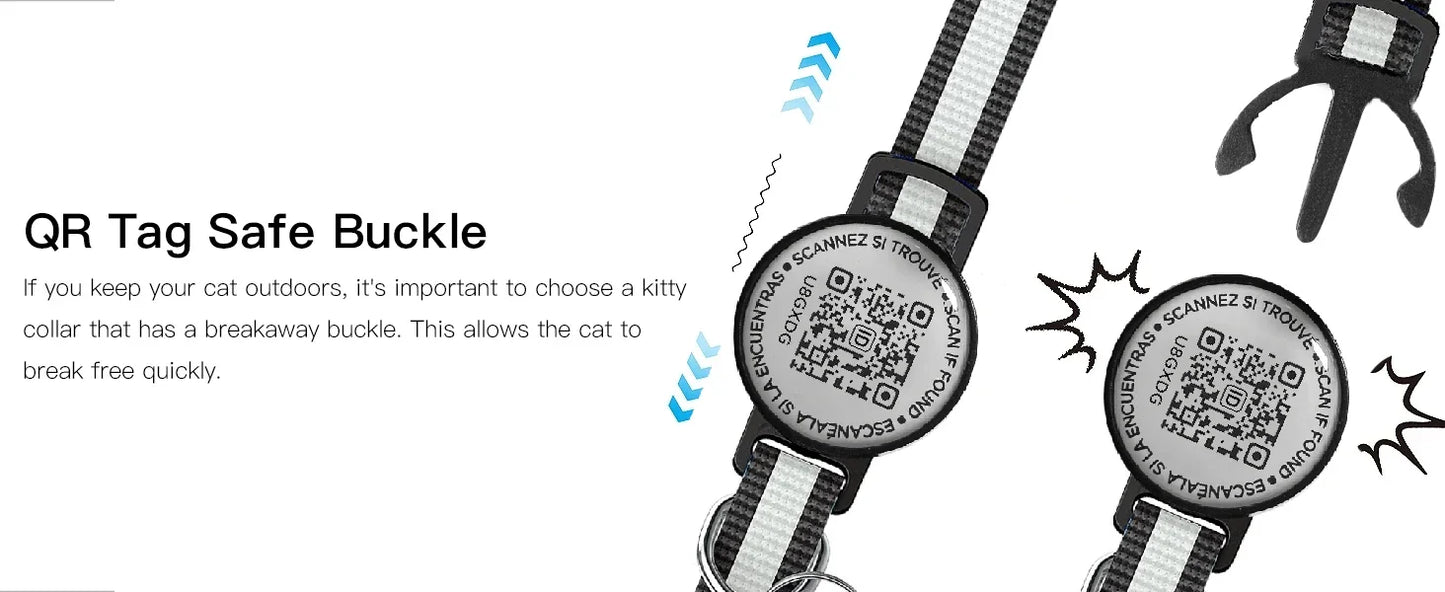 GPS Cat Collar Cats Accessories Cats Airtag Collar with QR ID Pet Tag Reflective Anti-Lost Tracker Air Tag Holder Kitten Collar