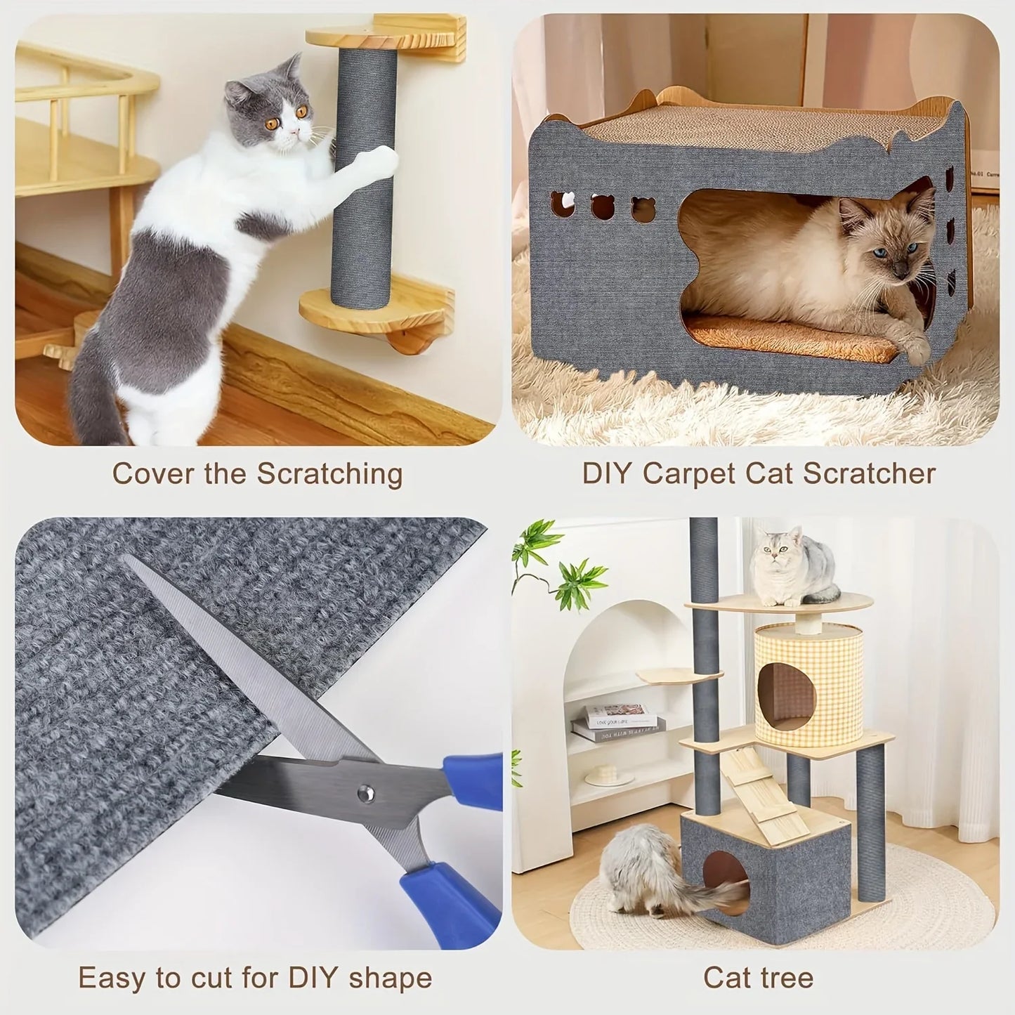 Self-Adhesive Cat Scratch Mat Durable Sisal Furniture Protector DIY Customizable Cat Scratching Pad for Couch Sofa Protection