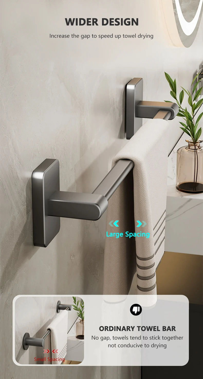 Non perforated suction cup wall mounted towel rack, bathroom storage rack, bathroom horizontal bar towel rack