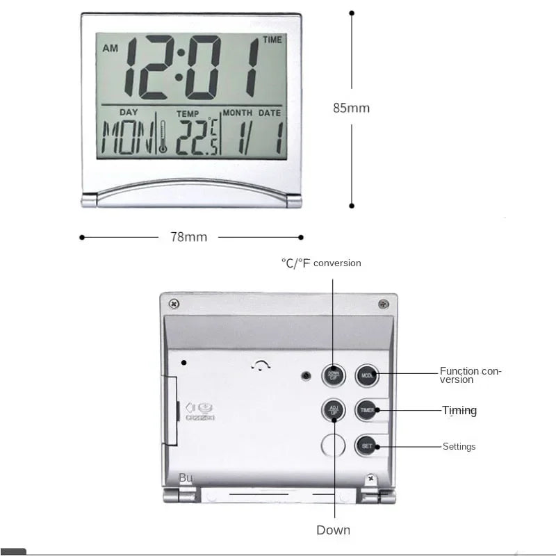 Electronic Folding LCD Digital Alarm Clock Desktop Temperature Hygrometer Clock Weather Station Desk Table Travel Mini Clock