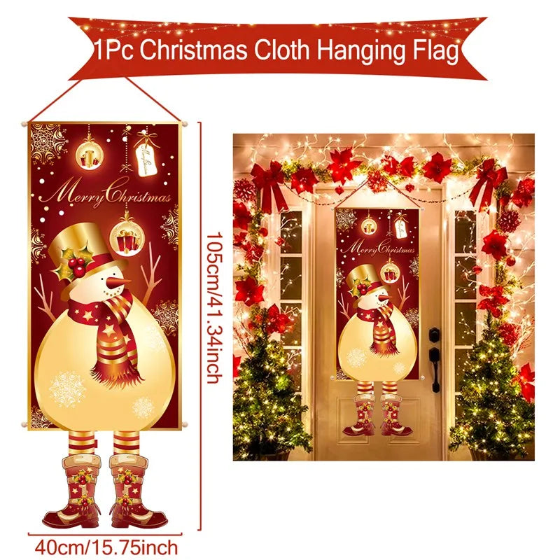 Santa Claus Hanging Flag Merry Christmas Decorations For Home 2023 Xmas Gifts Christmas Ornament Navidad Natal New Year 2024