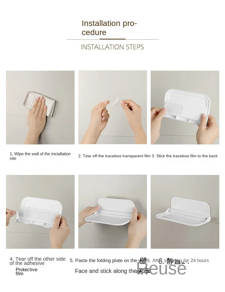 Folding Wall Mounted Shelf Saving Space Foldable Storage Rack Punch-Free Phone Holder Wifi Router Storage Tray BathroomOrganizer