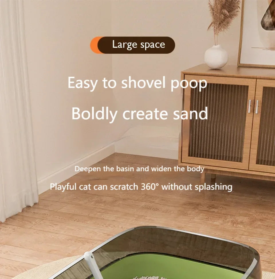 Cat Litter Box Thickening Cat Sandbox High Side Semi-enclosed Splashproof Cats Tray Toilet Cleaning Basin Supplies with Scoop
