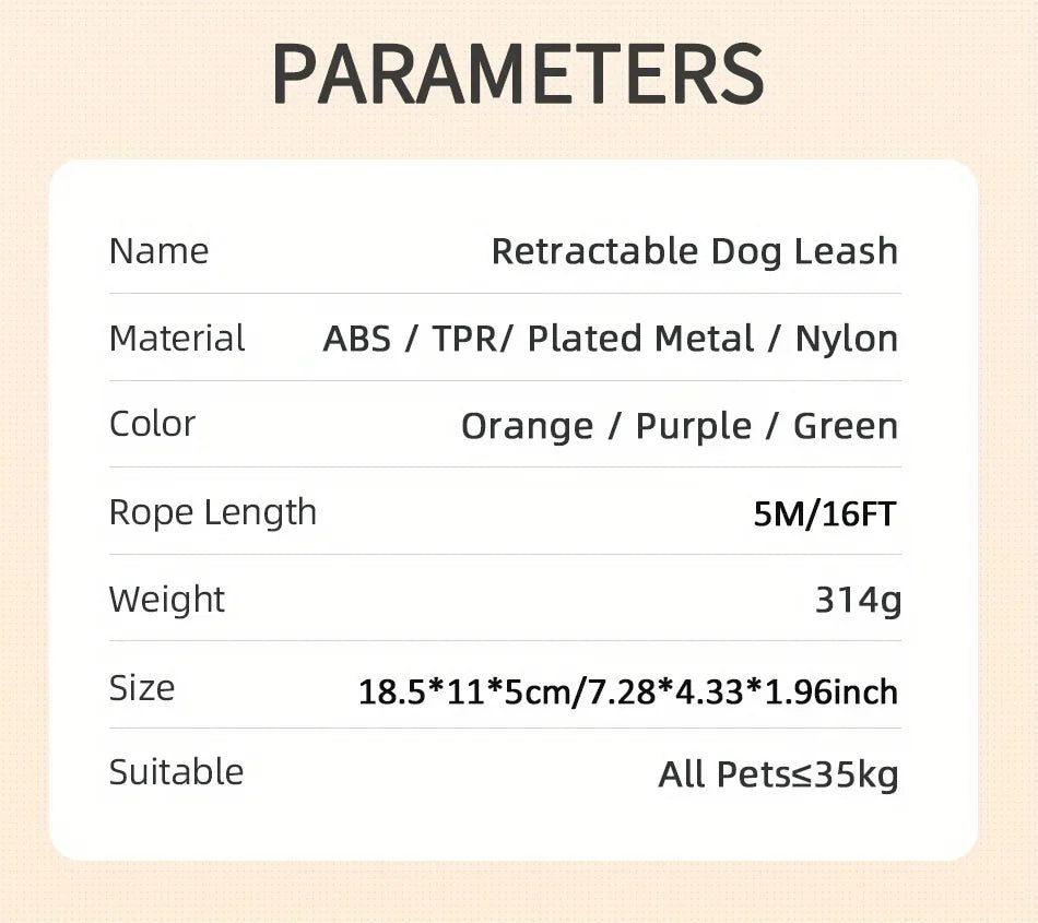 ROJECO 5M/16FT Automatic Retractable Dog Leash With LED Flash Light Outdoor Pet Walking Running Lead