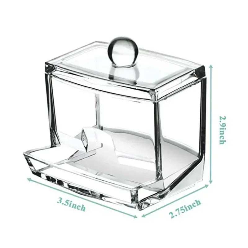 Cotton Swab Box - Transparent Bamboo Cover Dustproof Cotton Swab Toothpick Storage Box Multi-Purpose Visible Dispenser