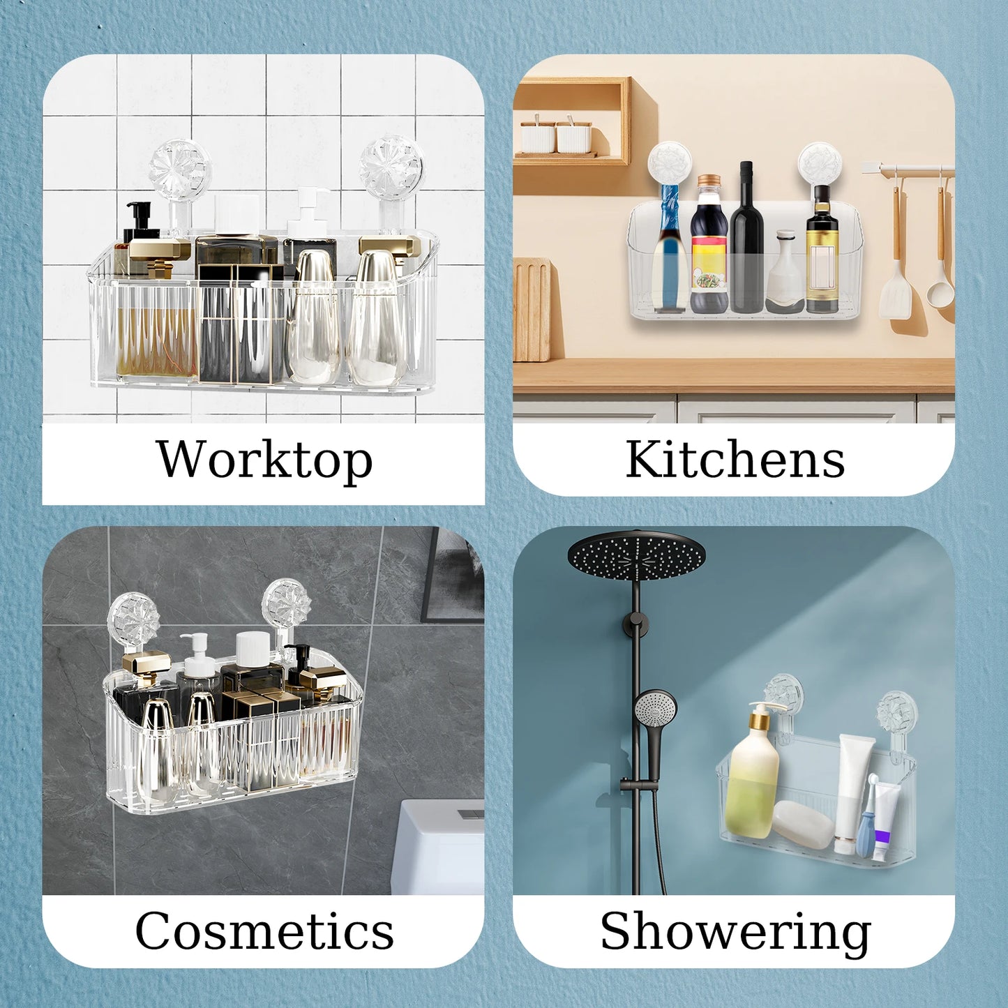 Bathroom Suction Cups Shower Shelves Wall Mounted Storage Rack Draining Basket Holder Punch-Free Organizer Bathroom Accessories
