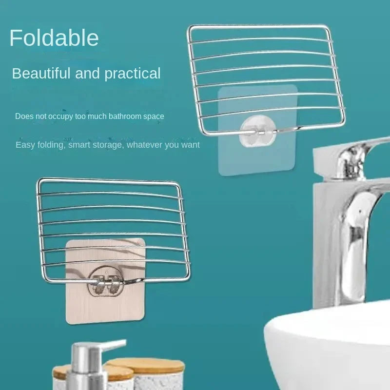 Stainless Steel Soap Rack Punch-free Nail-free Bathroom Single Layer Drain Wall Hanging Sucker Soap Box Light Luxury Shelf