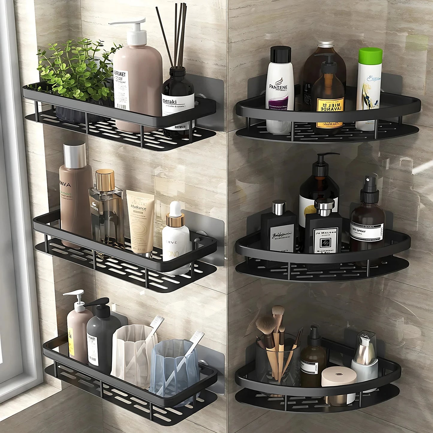 Bathroom No-Nail Shelf Shower Corner Shelf Aluminum Shampoo Shelf Shower Organizer Bathroom Accessories