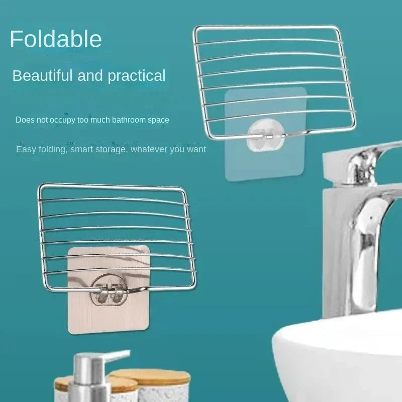 Stainless Steel Soap Rack Punch-free Nail-free Bathroom Single Layer Drain Wall Hanging Sucker Soap Box Light Luxury Shelf