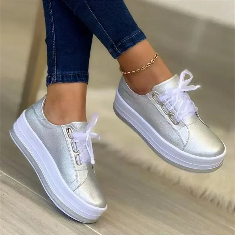 New Women Casual Sneakers Ladies Fashion Ribbon Casual Vulcanized Shoes Lace Up Thick Sole Sneakers Female Shoes Plus Size 43