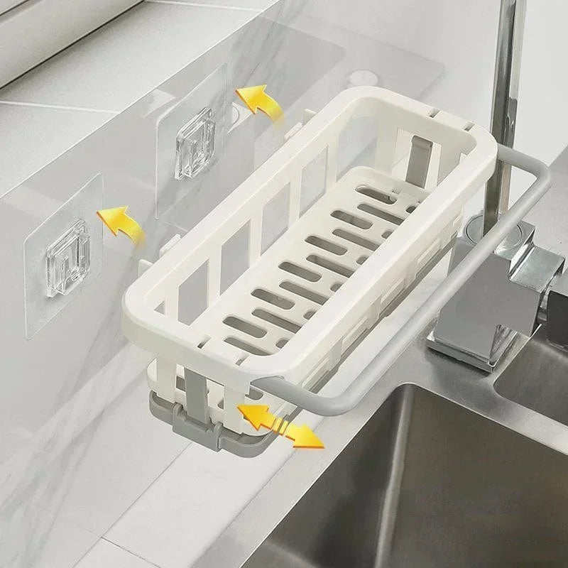 Sponge Holder Kitchen Organizer Dish Drainer Soap Rack Sink Tray Dishcloth Towel Rack Wall Mounted Storage Basket Shelf Kitchen