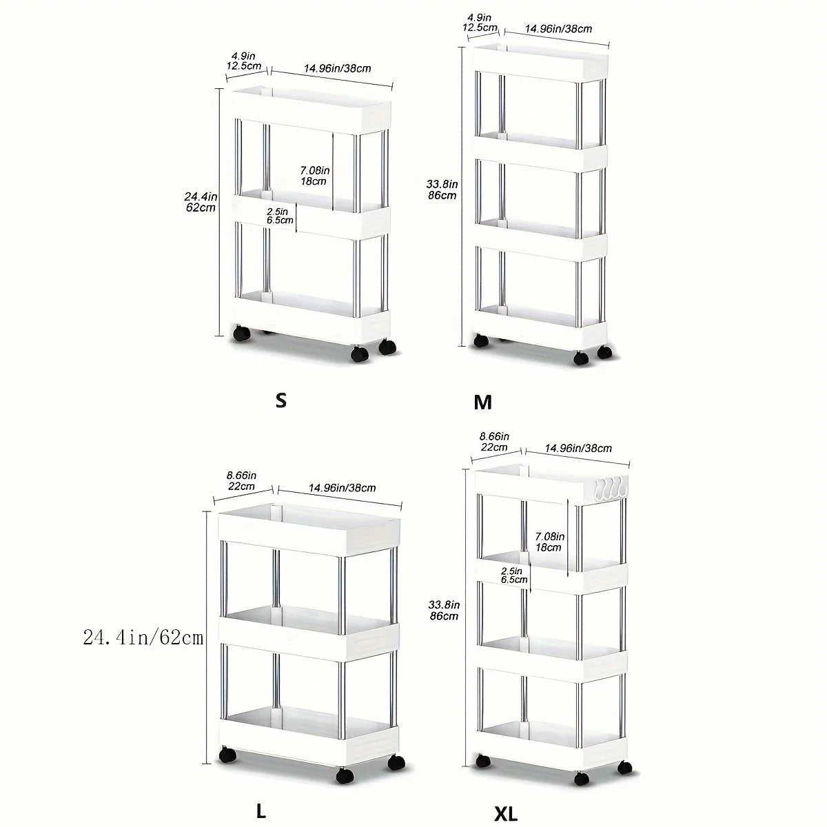 1pc 3/4 Tier Slim Storage Cart, Bathroom Rolling Utility Cart, Plastic Storage Rack With Wheels, Mobile Shelving Unit Organizer,