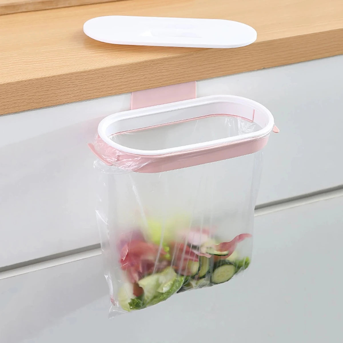 1pc-Space saving kitchen trash bag holder - portable wall mounted trash bin with lid
