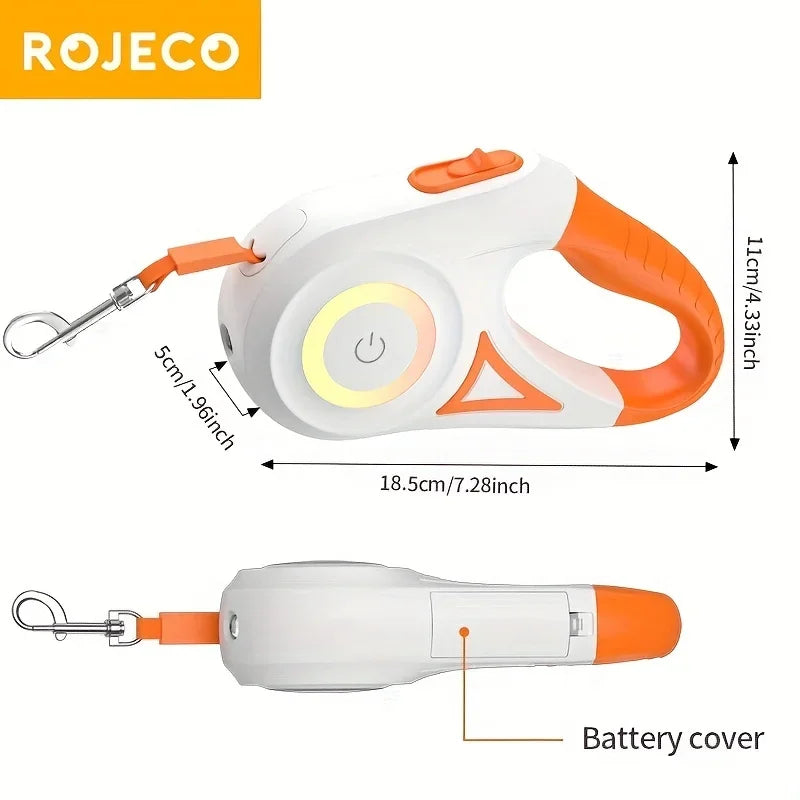 ROJECO 5M/16FT Automatic Retractable Dog Leash With LED Flash Light Outdoor Pet Walking Running Lead