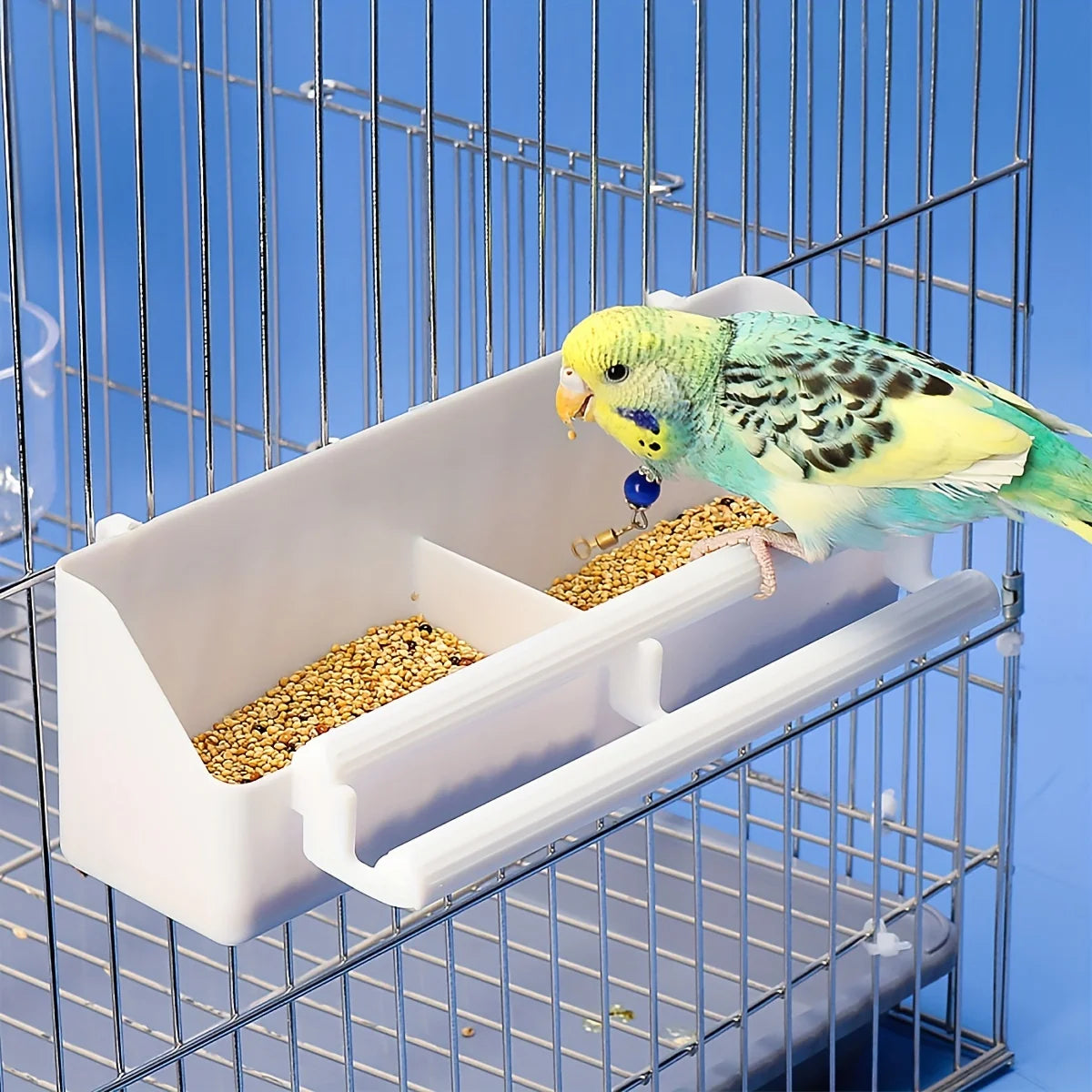 Double grid stand bird feeding trough parrot feeder