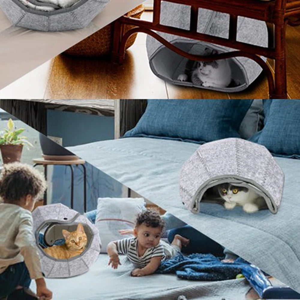 1pcs Pet Spherical Foldable Multiplayability Cat Toy Bed Interactive Cat Tunnel Toy Dual-Use Indoor Toy Cat House Kitten Mat