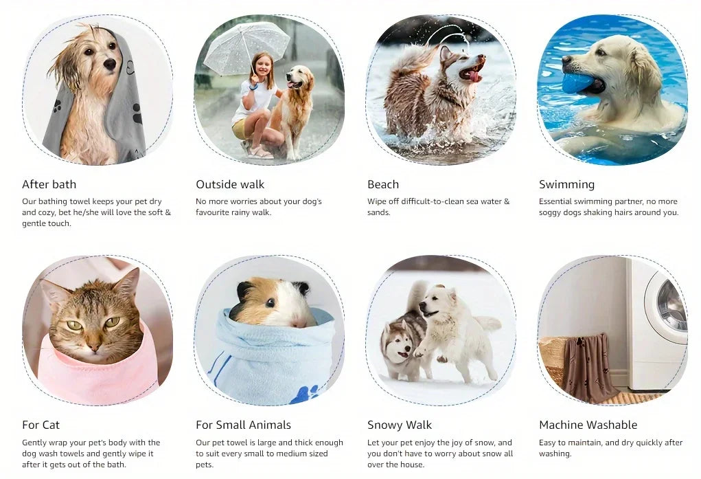 Dog Towel Drying Dog Cat Pet Towel Puppy Microfiber Quick Drying Dog Claw Bath Towel Pet Bath Products Absorbent Pet Supplies