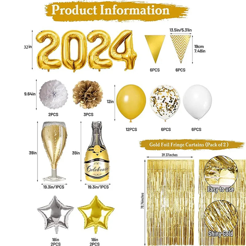 Happy New Year Decorations 2024 New Year Balloon Arch Garland Kit for Christmas Decoration Theme New Years Eve Party Supplies